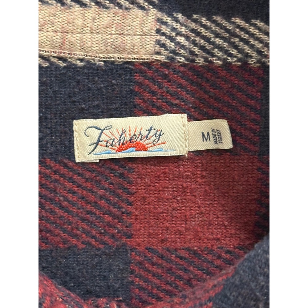 Faherty Legend Sweater Shirt Womens Medium Red Navy Plaid Button Down FLAW - Picture 6 of 8